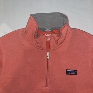 LL Bean Mens M Reg Comfort Stretch Pique Quarter-Zip Pullover Sweatshirt Coral